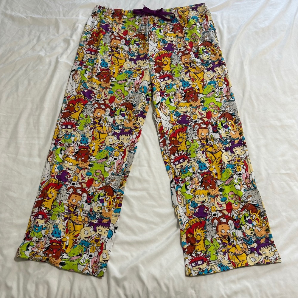 Nickelodeon 90s Cartoon Collage Pajama Pants Mens 2XL Rugrats Ren Stimpy Cotton